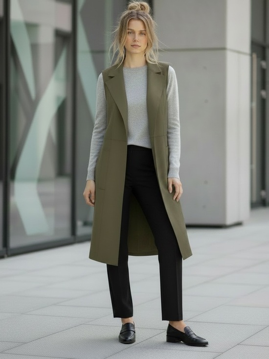 Joan Vass Jackets & Blazers - Joan Vass Olive Longline Sleeveless Vest